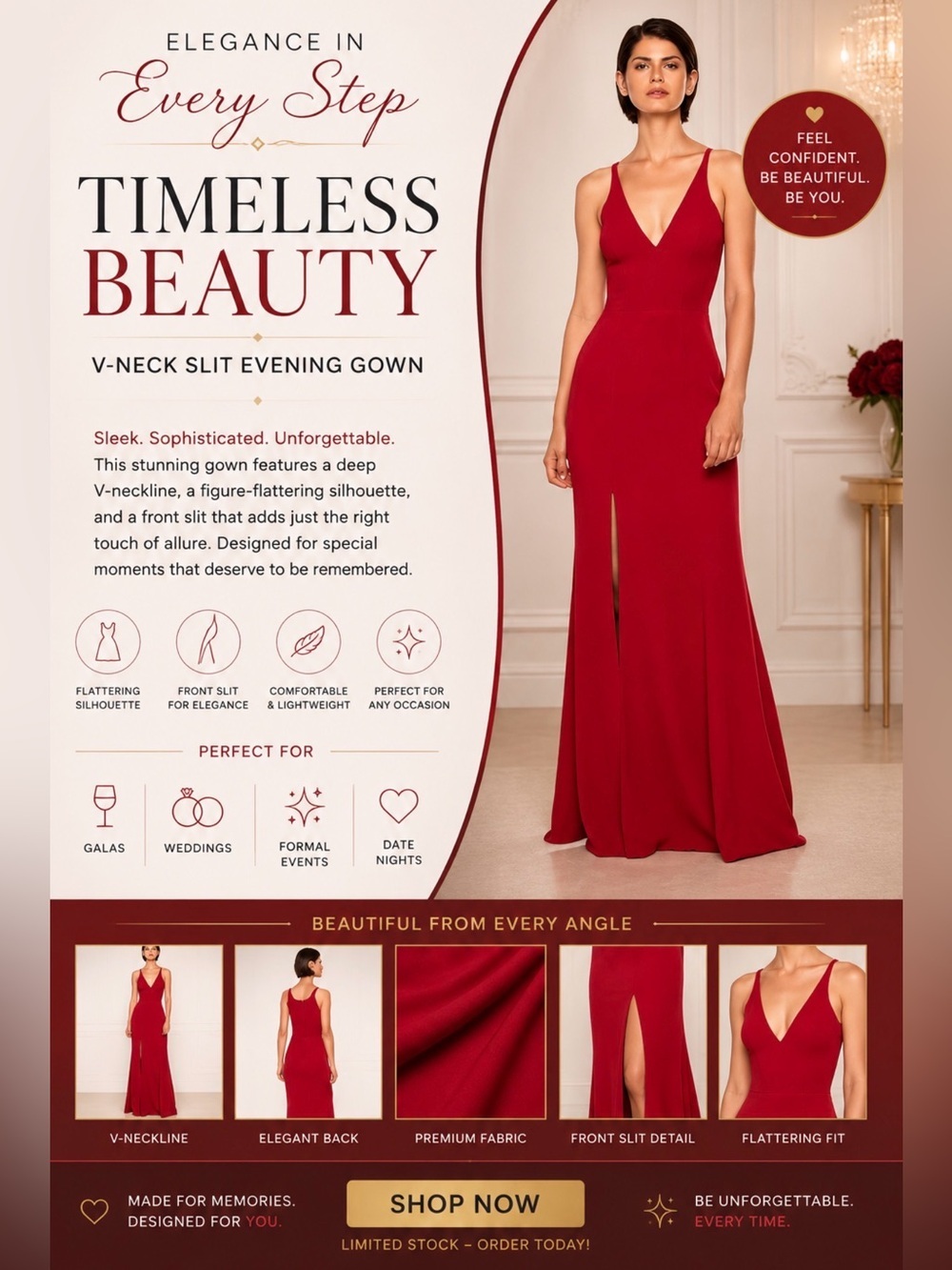 Dress the Population Red Halter Backless Gown